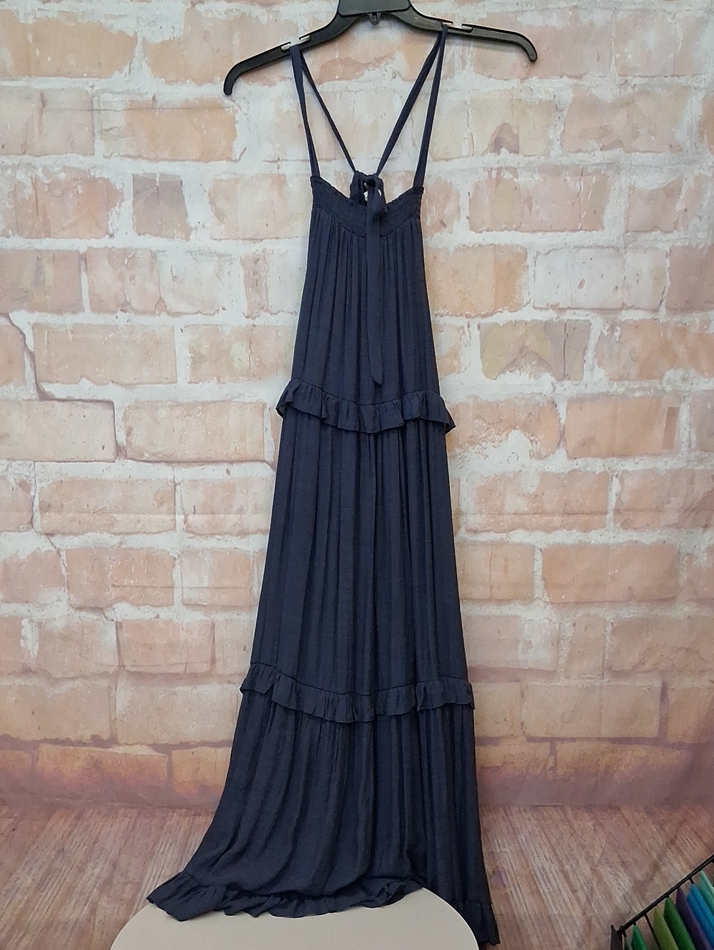 NWT Listicle Navy Strappy Ruffle-Tiered Maxi Dress